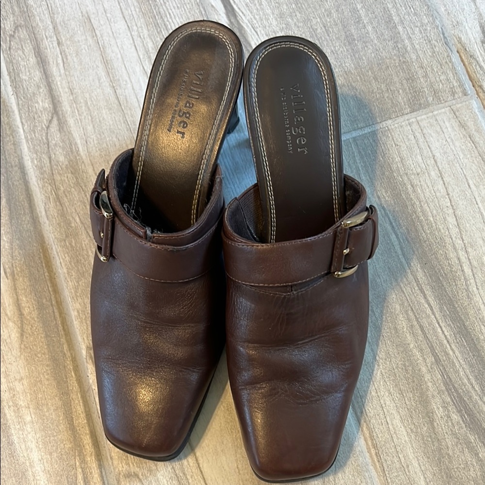 Villager Brown Leather Slip-On Mules